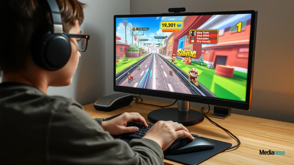 gamer playing subway surfers on a desktop pc