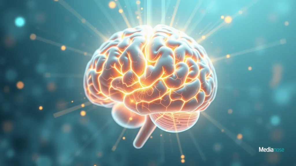 glowing brain with highlighted neural pathways showing focus and control
