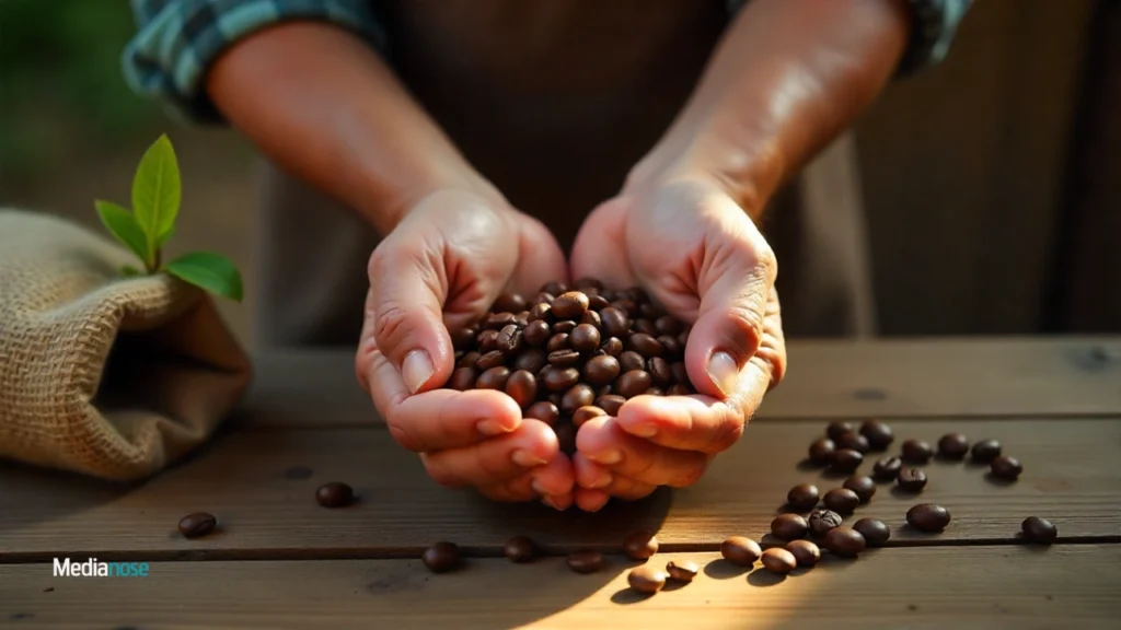 wellhealthorganic.com hands holding organic coffee beans