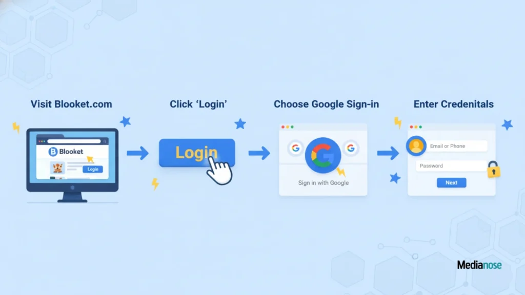step-by-step visuals of the blooket login process.