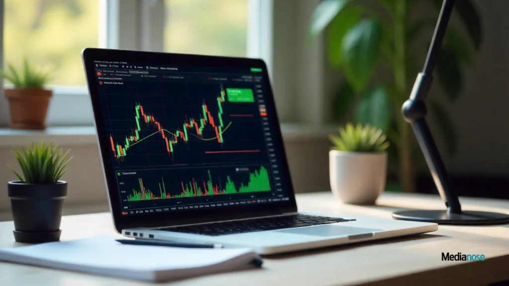 66unblockedgames.com laptop open to live intraday trading charts and indicators like vwap and rsi