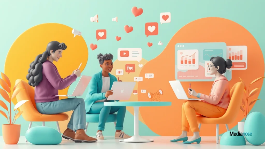 blogangle org diverse people interacting with content on laptops, tablets, and phones