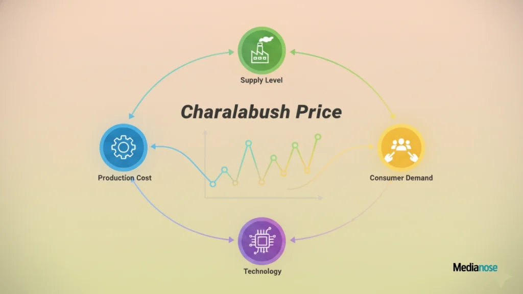 charalabush price multiple arrows pointing toward a central price graph