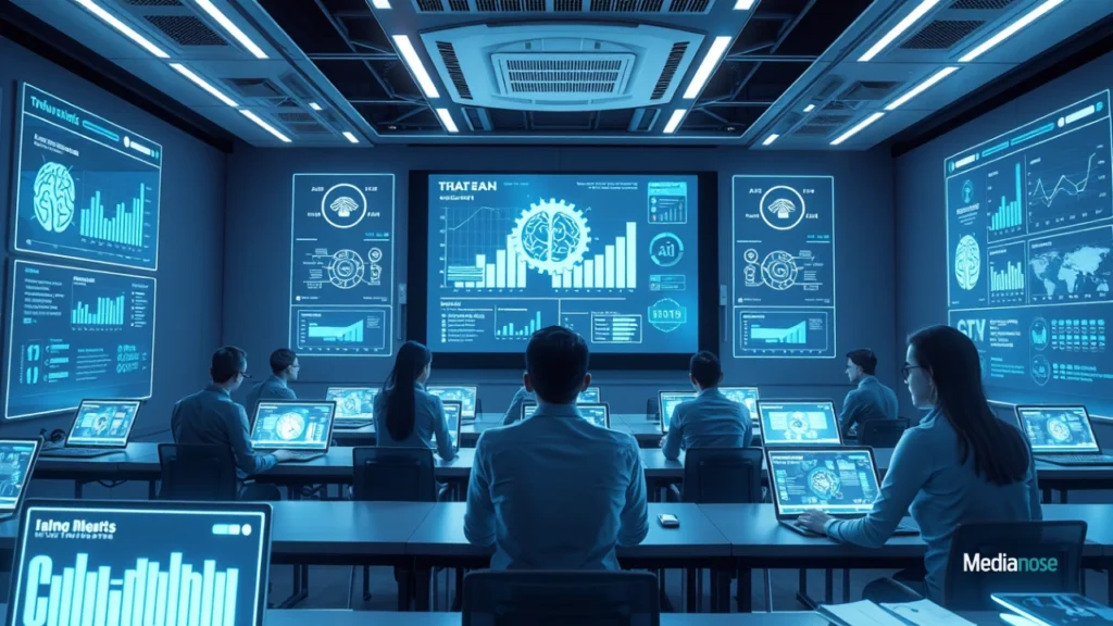 deepseekplay com digital classroom glowing with blue ai holograms