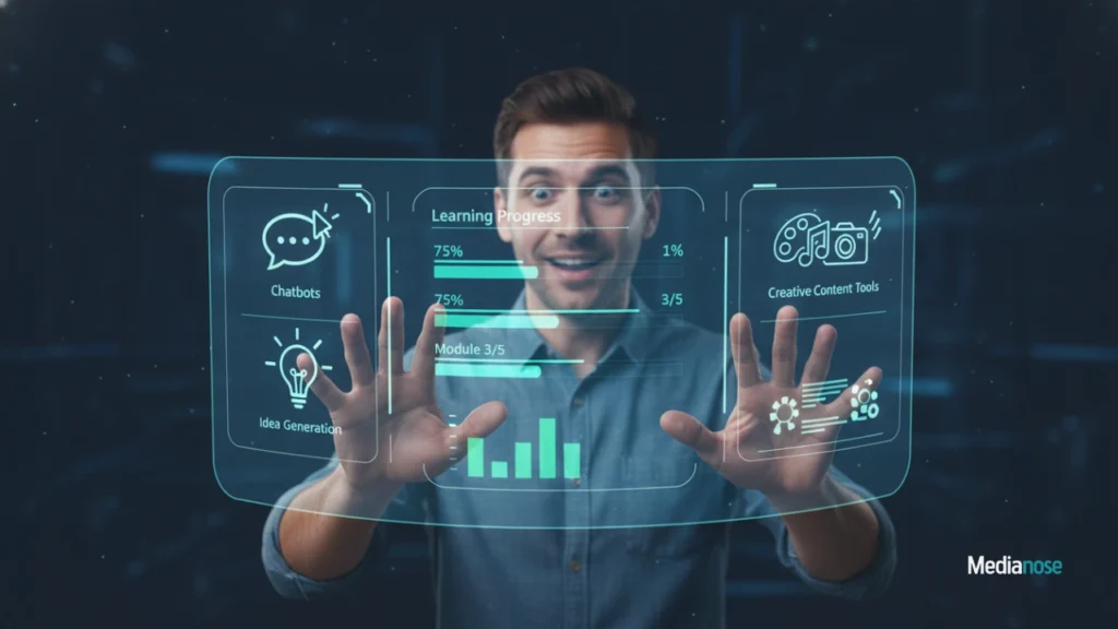 deepseekplay com glowing dashboard filled with icons representing ai features chatbots