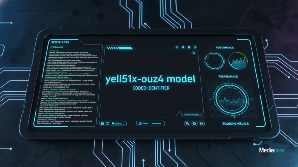 digital dashboard displaying a mysterious coded identifier labeled yell51x-ouz4 model