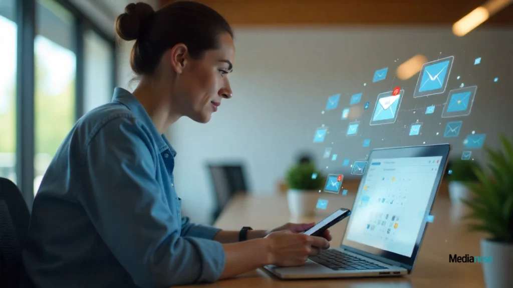 employee accessing webmail sunpharma on a smartphone and laptop