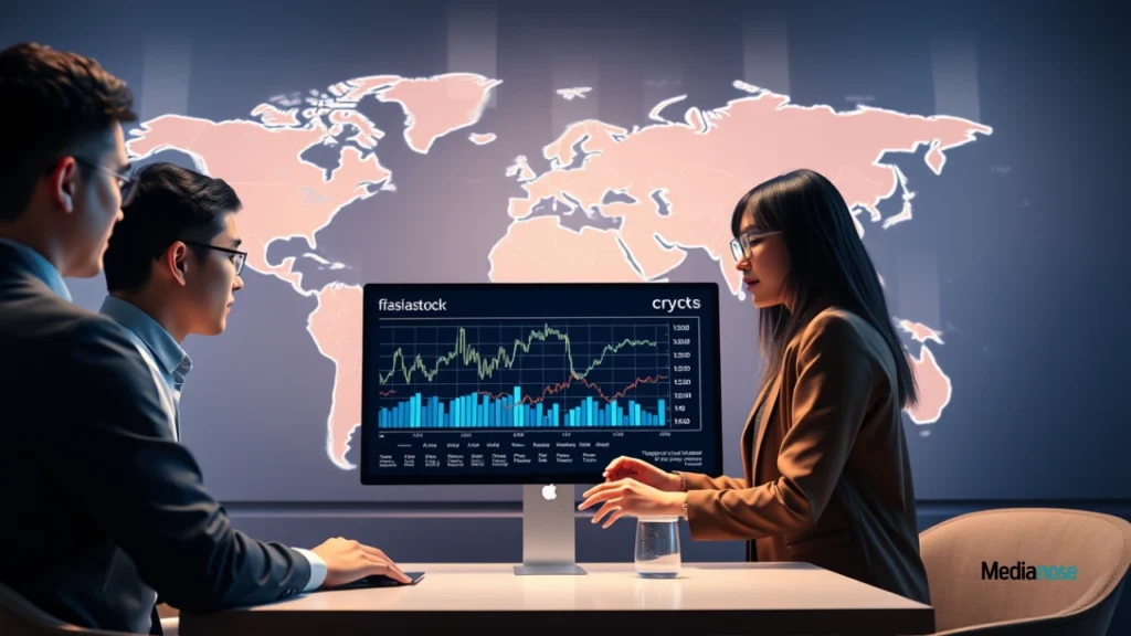 ftasiastock crypto professional asian investor studies blockchain data displayed on transparent futuristic screens