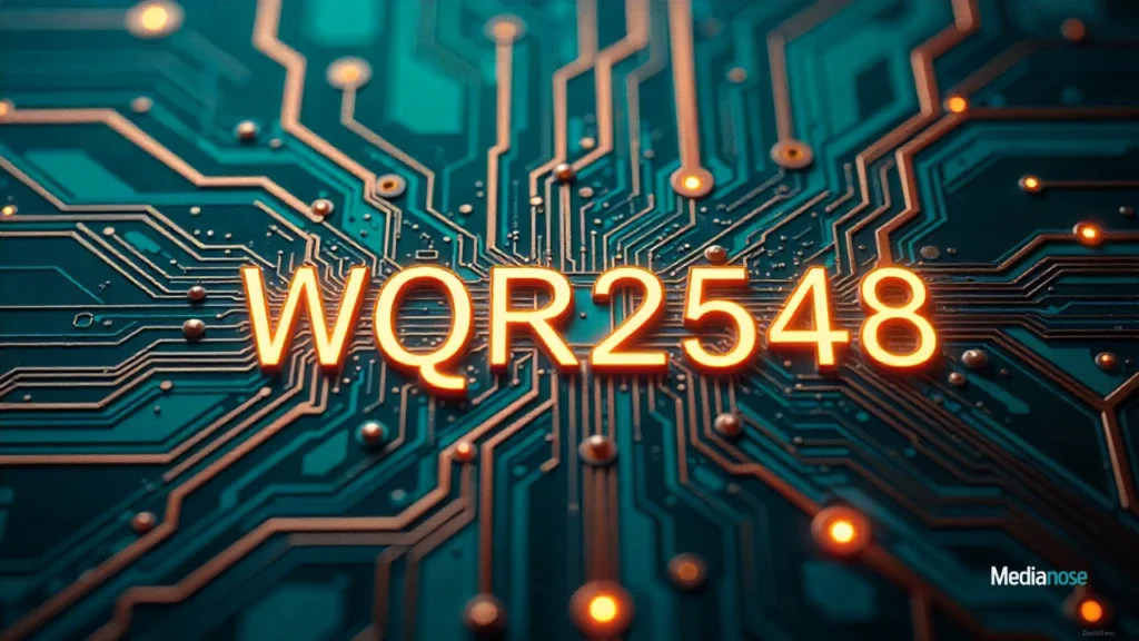 glowing circuit board pattern forming the text wqr2548 in the center