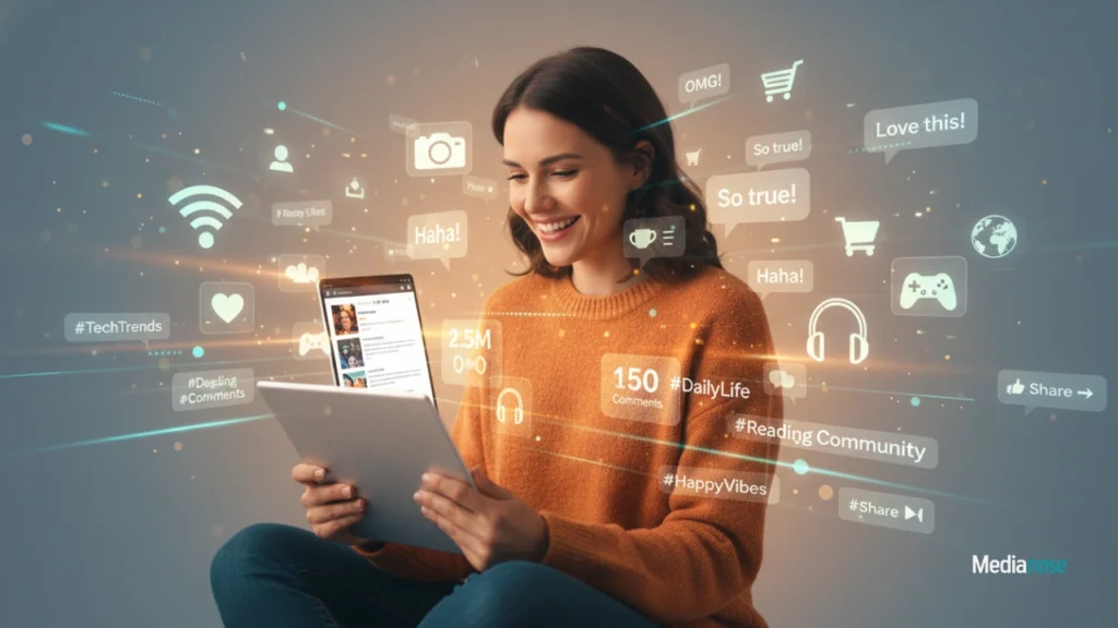 itsnewztalkies com cheerful person browsing a website on a tablet or laptop