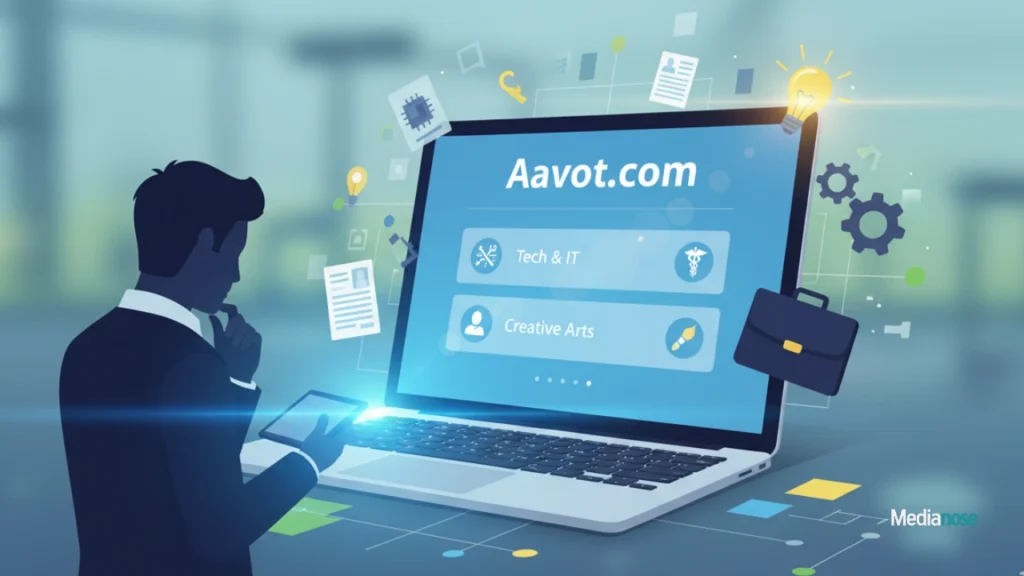 laptop displaying aavot com with highlighted job categories