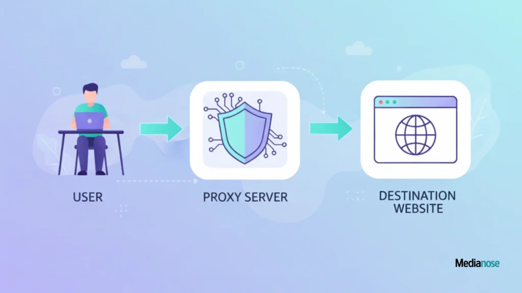 proxiyum user connects to a website through an intermediary server