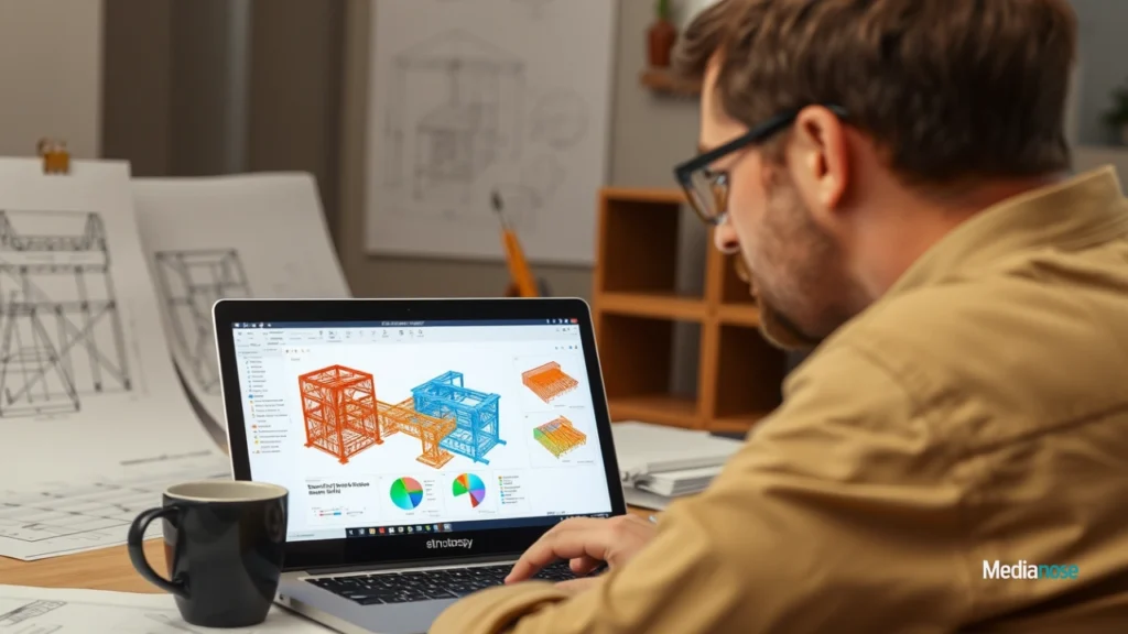 structurespy com engineer analyzing a digital structure model on a laptop screen