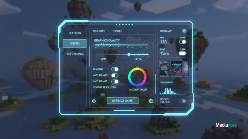 thebloxstrap.com digital dashboard displaying advanced settings, themes, and performance controls