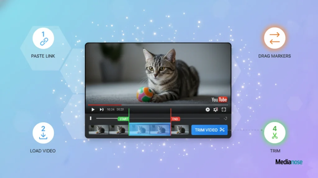 tubechop editor step-by-step dashboard of an online video trimming tool