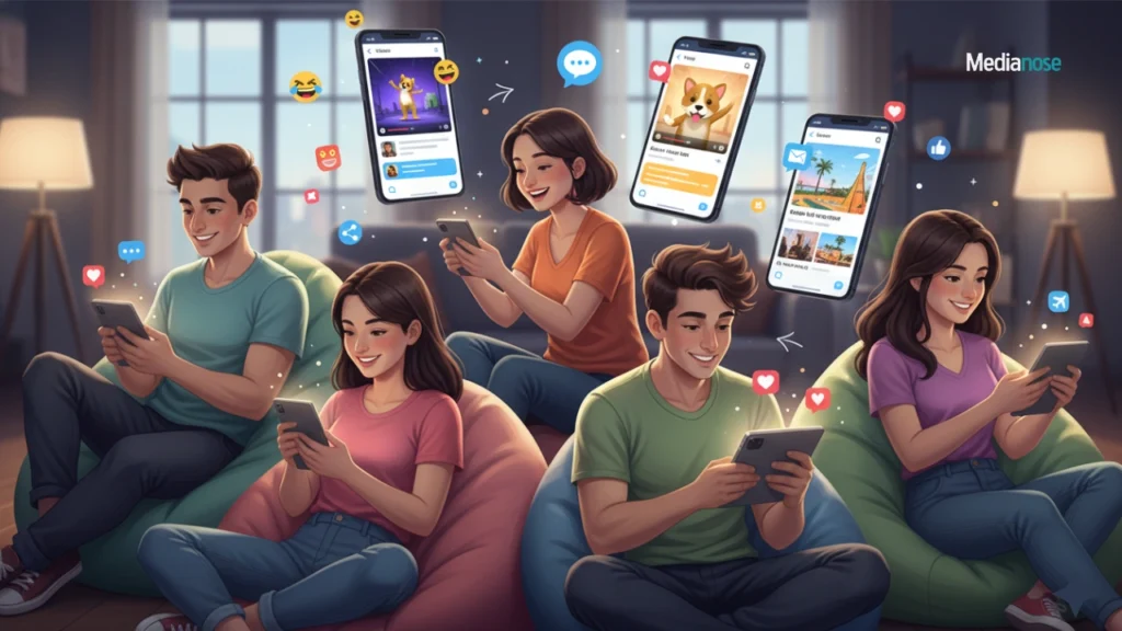 aaiyifan young digital users enjoying videos while chatting