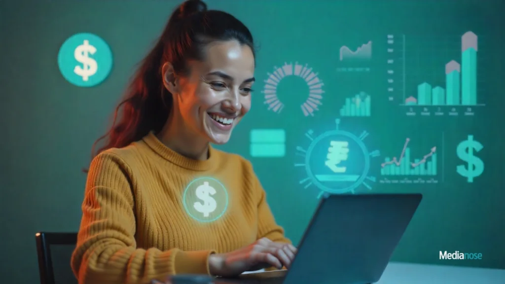 cyclemoneyco person smiling while tracking finances digitally
