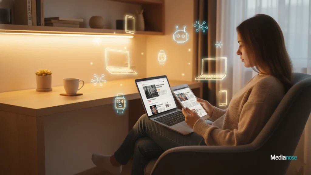 gadgetfreeks.com person reading tech articles on a laptop and tablet