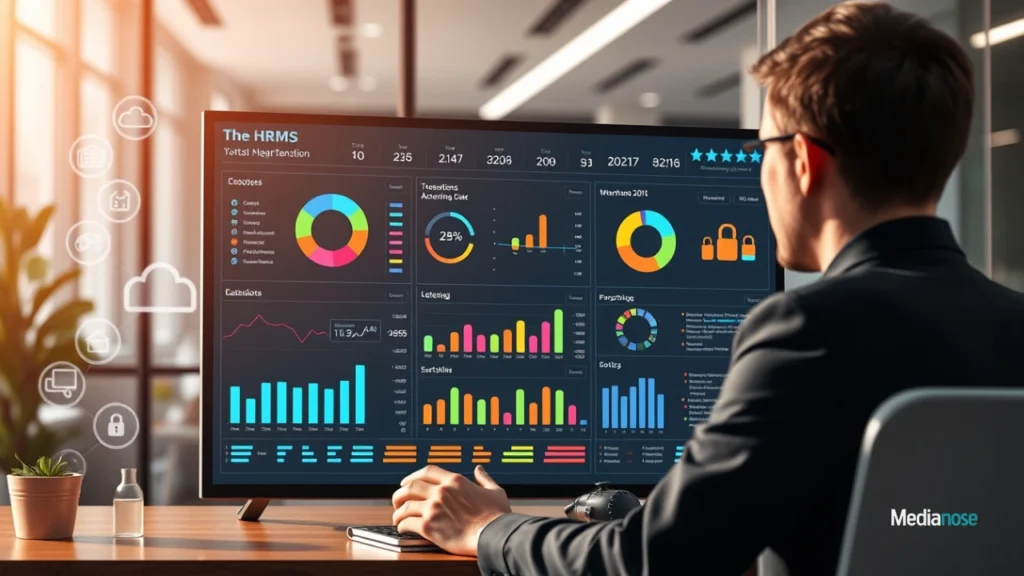 hrms globex dashboard with floating modules for payroll