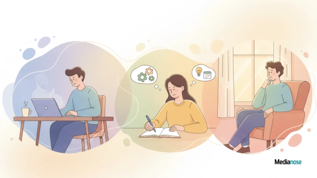 kamiswisfap daily routines like working, planning, and reflecting