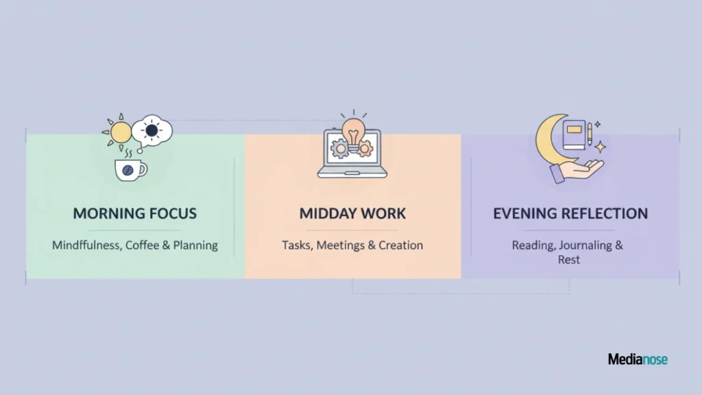 kamiswisfap illustration showing a daily routine timeline