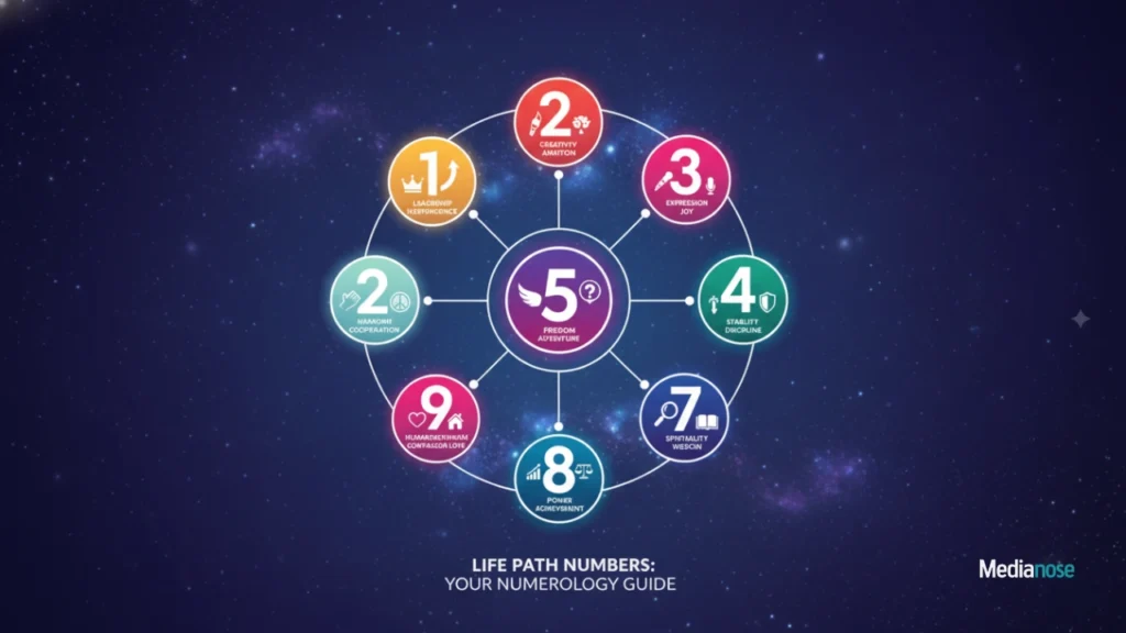 numberlina.com illustration showing life path numbers with icons