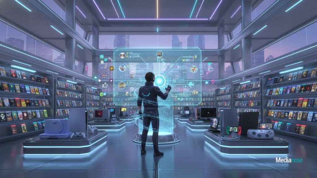 techview thegamearchives holographic guide panels float in front of a seated gamer